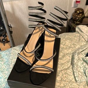 rhinestone spiral strap heels